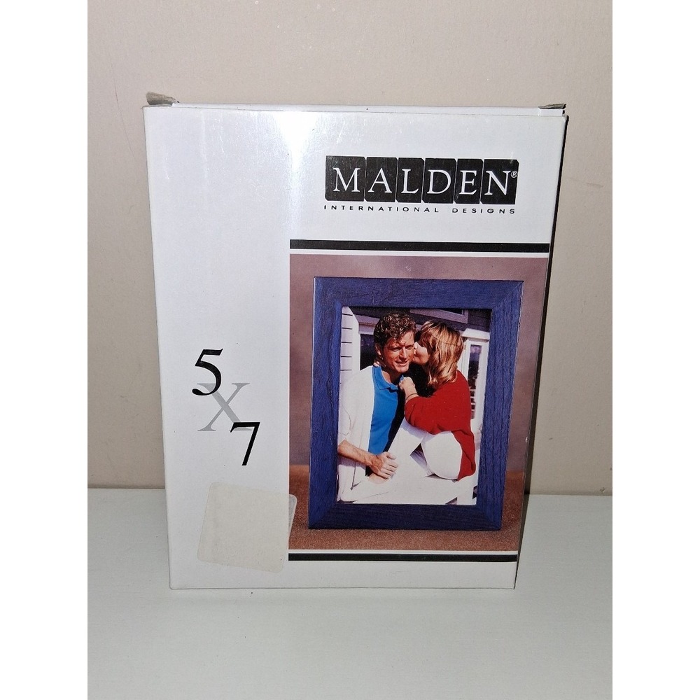 Malden International Designs 5x7 Blue Wood Picture Frame Tabletop or Wall